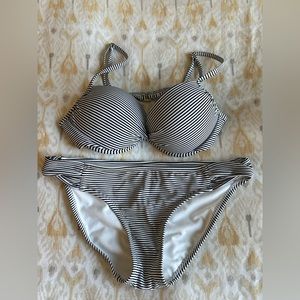 xhilaration bikini black and white stripe push-up. Size M